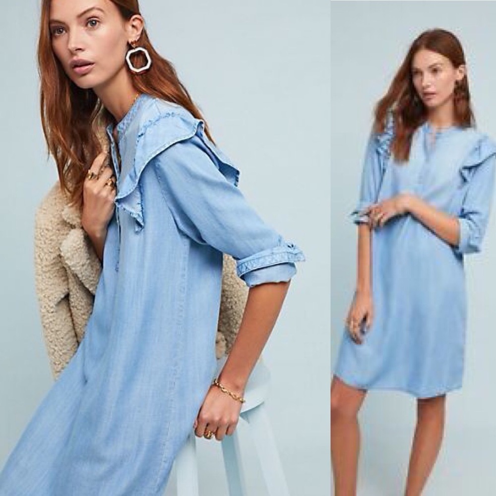 NWT Anthropologie Cloth & Stone Ruffled Shirtdress
